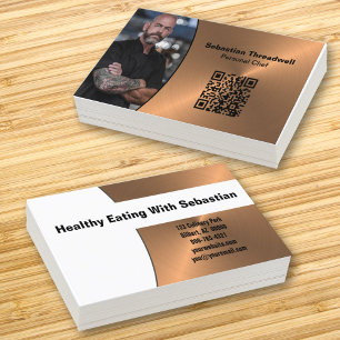 Personal Chef Brushed Copper Custom Photo QR Code Business Card