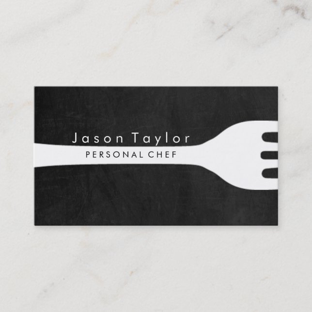 Personal Chef Catering Bakery Fork Chalkboard Business Card (Front)