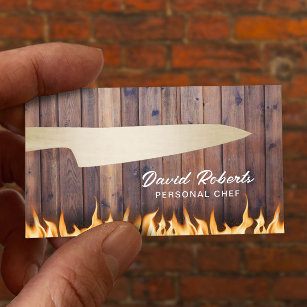 Personal Chef Catering Gold Knife & Fire Wood Business Card
