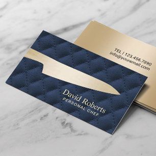 Personal Chef Catering Gold Knife Navy Blue Business Card