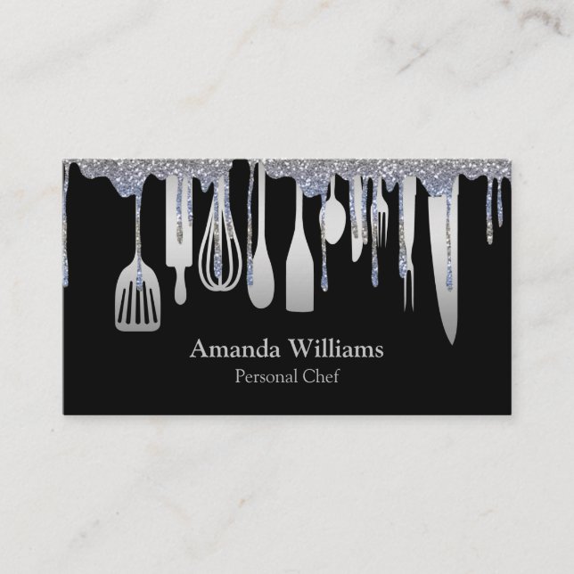 Personal Chef Catering Kitchen Silver Utensils Business Card (Front)