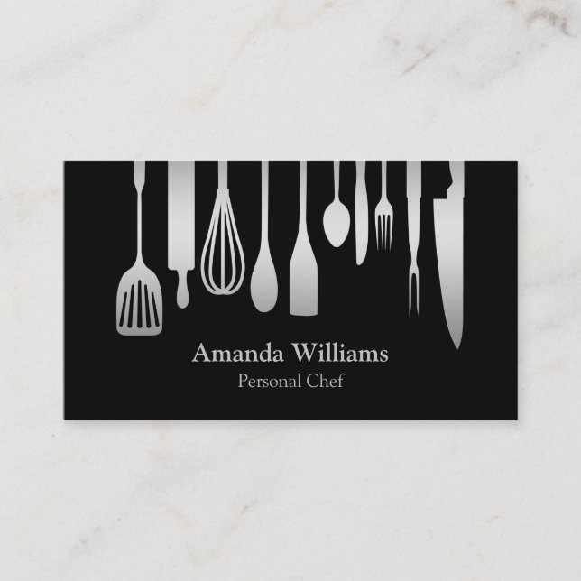 Personal Chef Catering Kitchen Silver Utensils Business Card (Front)