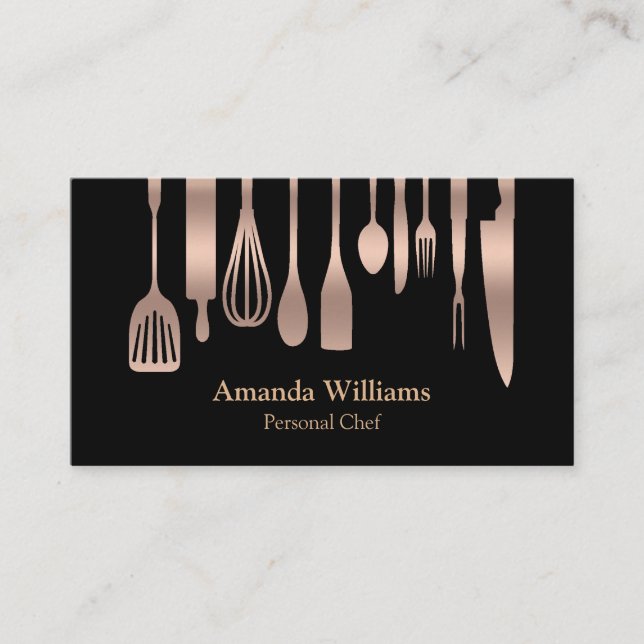 Personal Chef Catering Kitchen Silver Utensils Business Card (Front)
