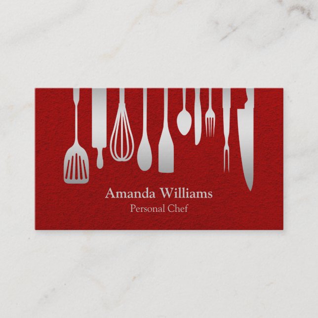Personal Chef Catering Kitchen Silver Utensils Business Card (Front)