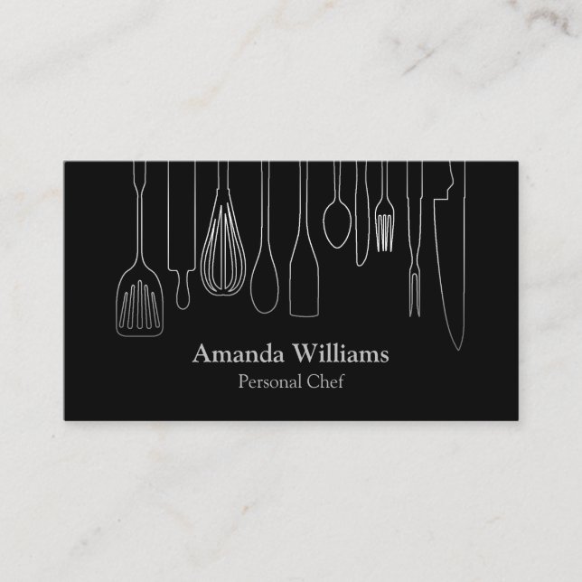Personal Chef Catering Kitchen Silver Utensils Business Card (Front)