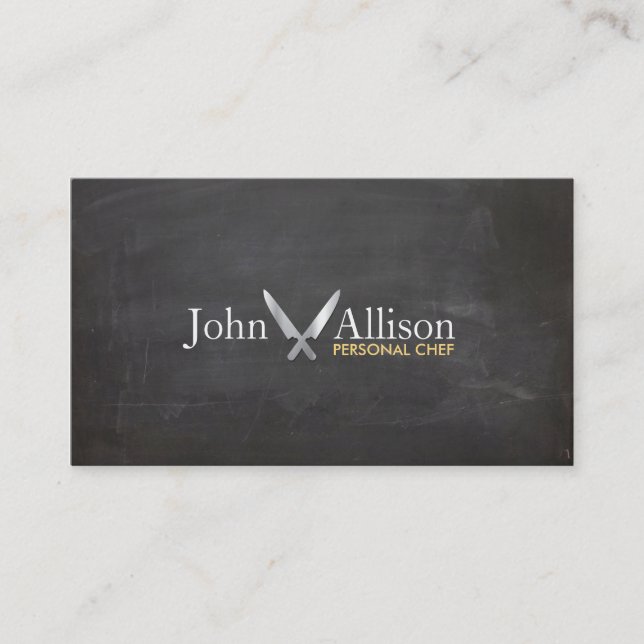 Personal Chef, Chef Knife, Catering Chalkboard Business Card (Front)