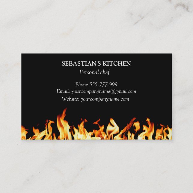 Personal Chef Culinary Flaming Fire Catering Business Card (Front)