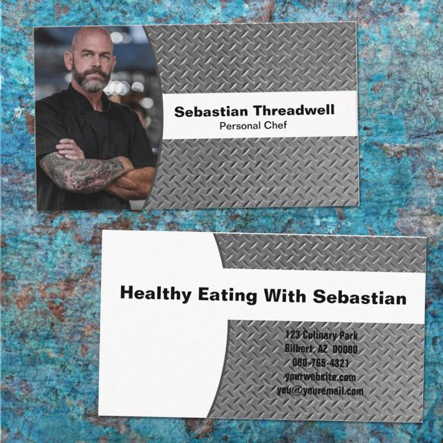 Personal Chef Diamond Plate Custom Photo  Business Card (Creator Uploaded)