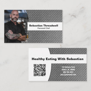 Personal Chef Diamond Plate Custom Photo QR Code  Business Card