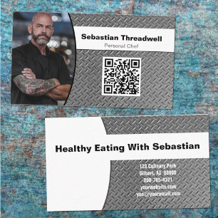 Personal Chef Diamond Plate Custom Photo QR Code Business Card