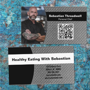 Personal Chef Diamond Plate Custom Photo QR Code  Business Card