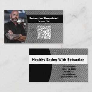 Personal Chef Diamond Plate Custom Photo QR Code Business Card