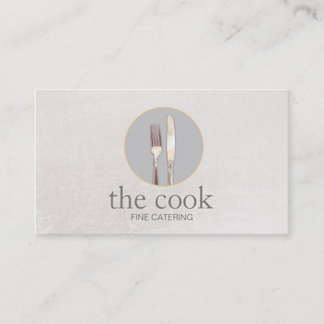 Personal Chef Elegant Catering Cutlery Marble Look Business Card (Front)