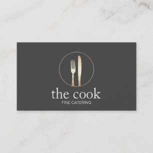 Personal Chef Elegant Catering Gold Fork & Knife Business Card