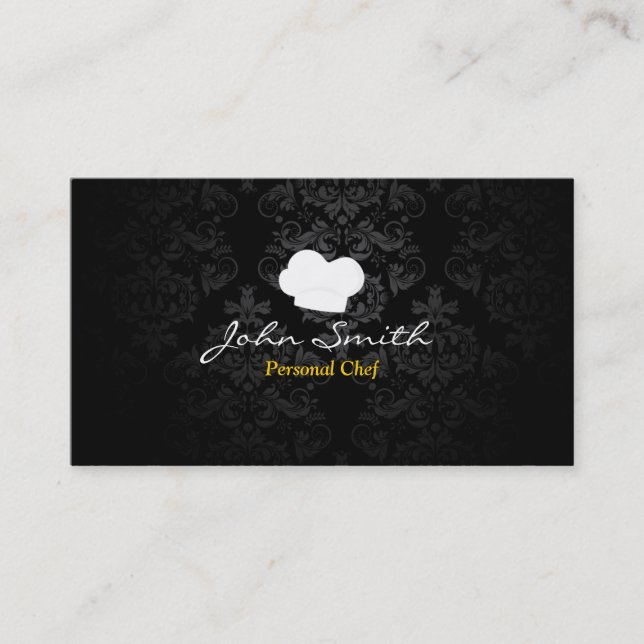 Personal Chef Elegant Dark Damask Business Card (Front)