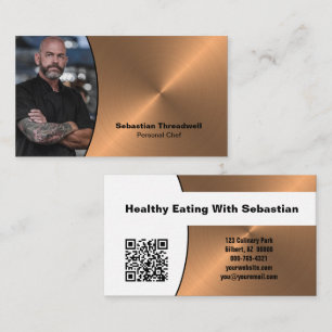 Personal Chef Faux Copper Custom Photo QR Code Business Card