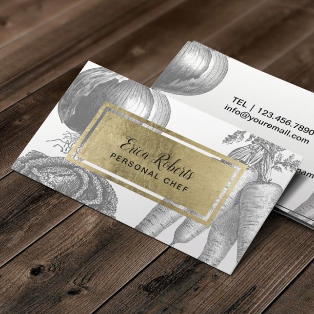 Personal Chef Gold Label Vintage Vegetables Business Card (Creator Uploaded)
