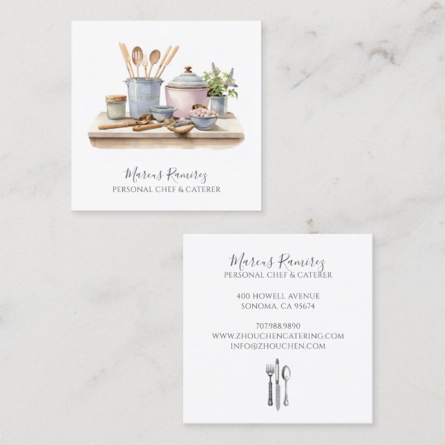 Personal Chef Kitchen Utensils  Square Business Card (Front/Back)