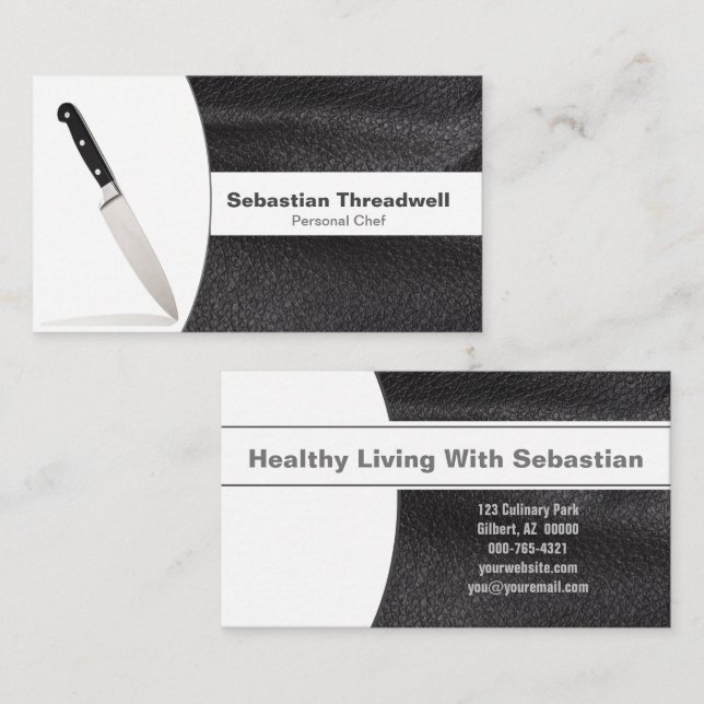 Personal Chef Knife Black Leather Custom Photo Business Card (Front/Back)
