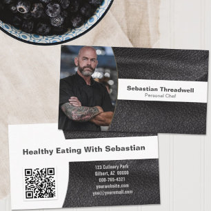 Personal Chef Leather Custom Photo QR Code Business Card