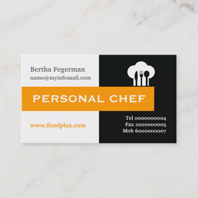 Personal chef minimalist black, white, hot pink business card (Front)