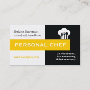 Personal chef minimalist black, white, yellow business card