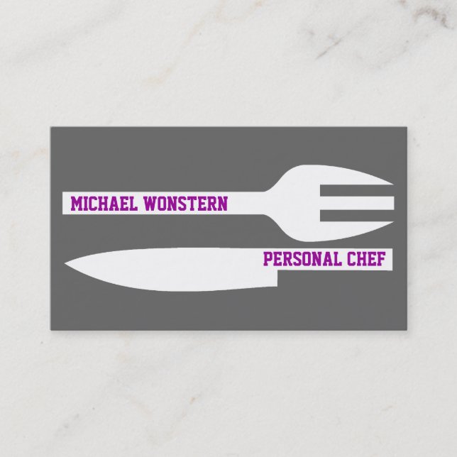 Personal chef minimalist business cards grey white (Front)