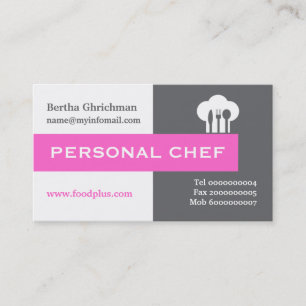 Personal chef minimalist grey, white, hot pink business card