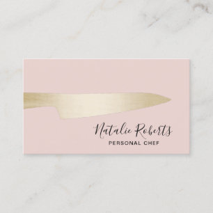 Personal Chef Pastry Gold Knife Elegant Blush Pink Business Card