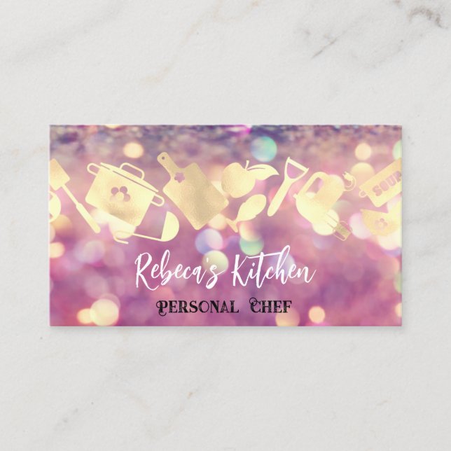 Personal Chef Restaurant Catering Logo QR Code Bar Business Card (Front)