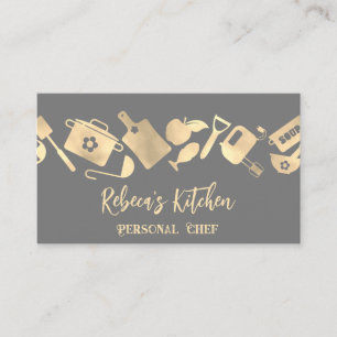 Personal Chef Restaurant Catering Logo QR Grey Business Card