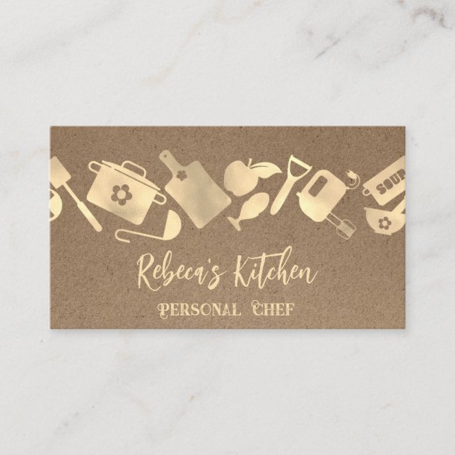 Personal Chef Restaurant Catering Logo QR Kraft1  Business Card (Front)