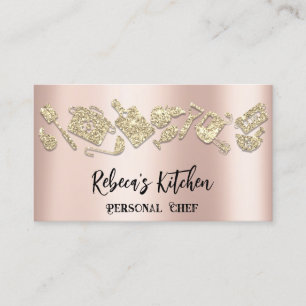 Personal Chef Restaurant Catering QR Rose Glitter  Business Card