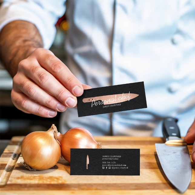 Personal chef rose gold knife minimalist catering mini business card (Personal chef rose gold knife minimalist catering)