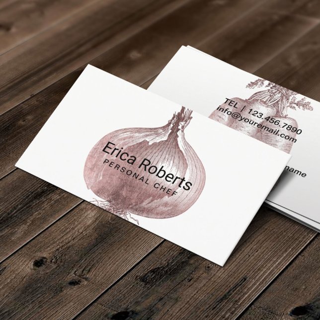 Personal Chef Rose Gold Onion & Carrot Catering Business Card (Creator Uploaded)