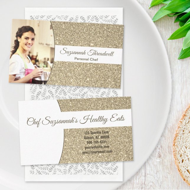 Personal Chef Subtle Gold Glitter Custom Photo Business Card (Creator Uploaded)