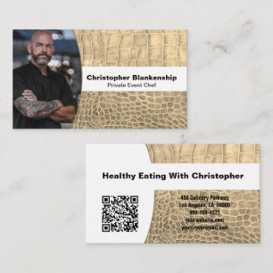 Personal Chef Tan Snake Skin Custom Photo QR Code  Business Card