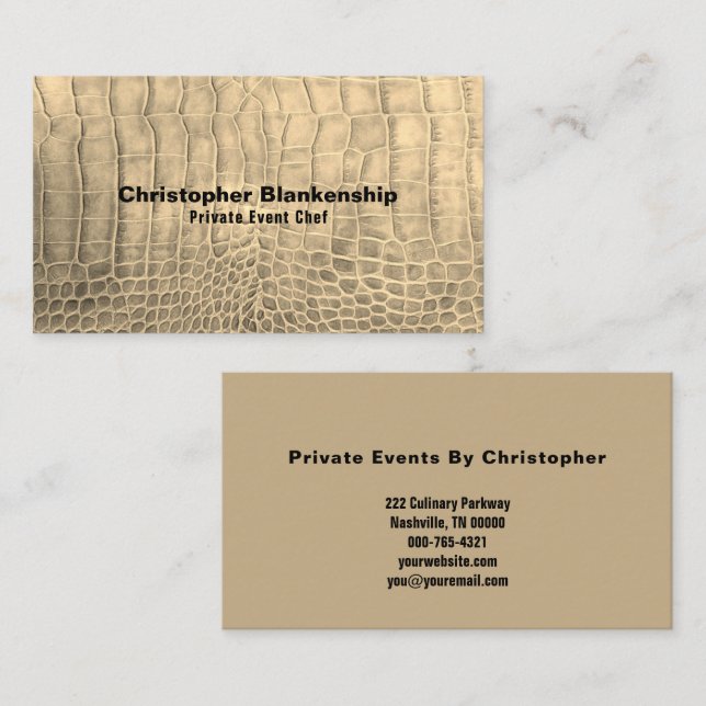 Personal Chef Tan Snake Skin Texture Custom Business Card (Front/Back)