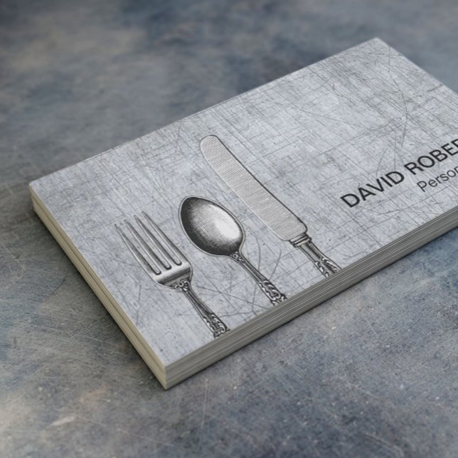 Personal Chef Vintage Silverware Catering Metal Business Card (Creator Uploaded)