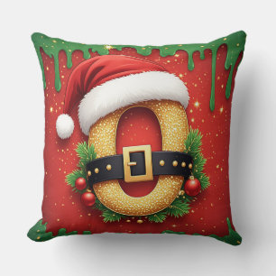 Personal Christmas Monogram O with Santa Hat Cushion