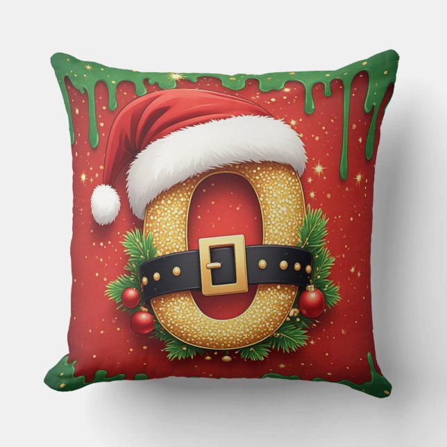 Personal Christmas Monogram O with Santa Hat  Cushion (Front)