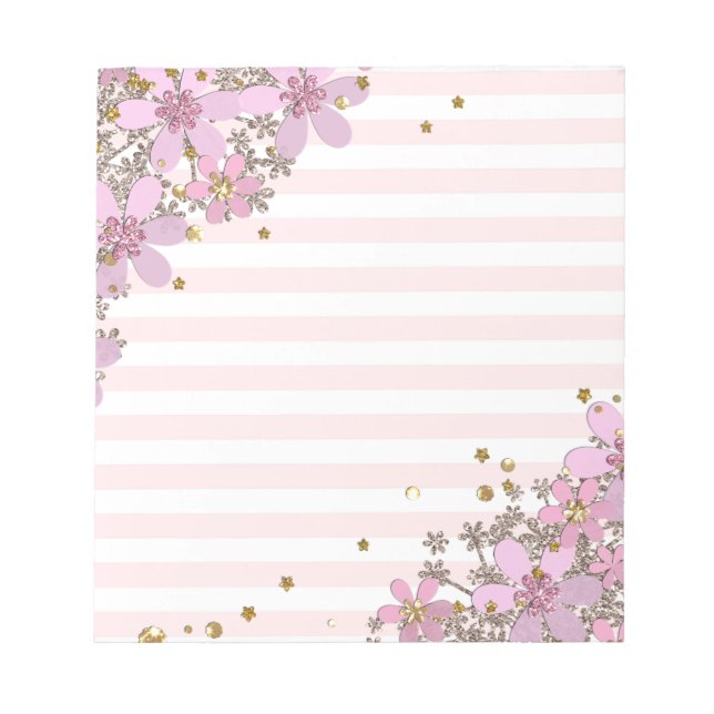 Personal, colourful, floral, decoration, gold notepad (Front)