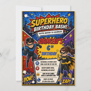 Personal Comic Book Superheros Birthday party Invitation