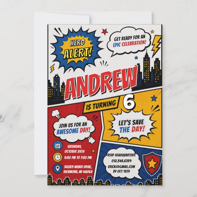 Personal Comic Super hero Birthday  Invitation (Front)
