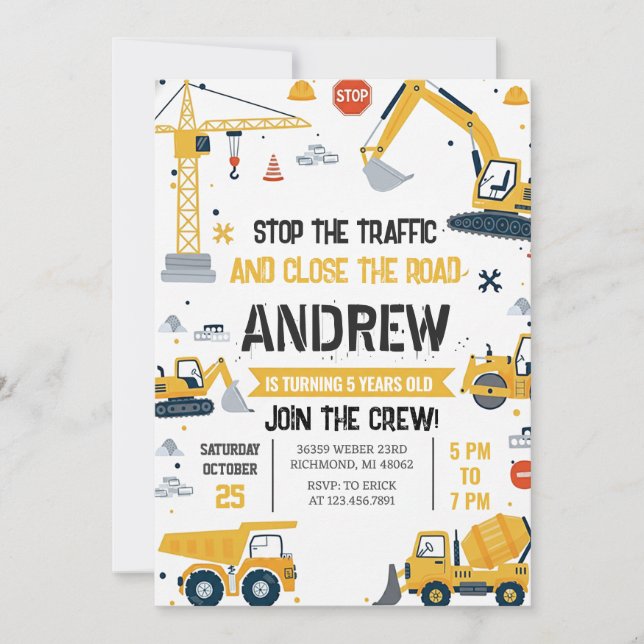 Personal Construction Birthday Invitation Dump (Front)