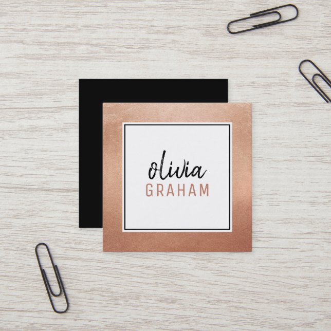 PERSONAL CONTACT bold border black rose gold Square Business Card (Front/Back In Situ)