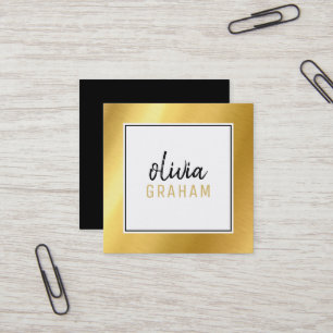 PERSONAL CONTACT bold border black shiny gold Square Business Card