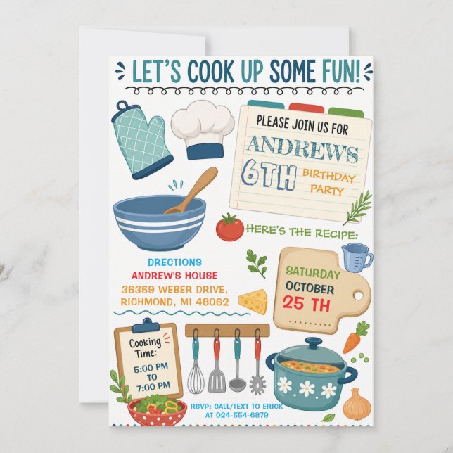 Personal Cooking Birthday Party Invitation (Front)