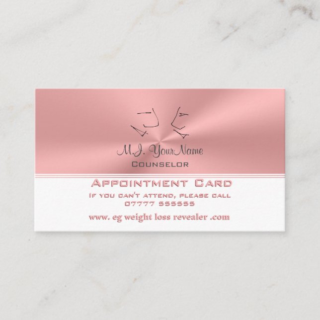 Personal Counsellor luxurious pink chrome-look Appointment Card (Front)