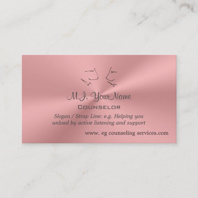 Personal Counsellor luxury pink chrome-effect Business Card (Front)